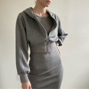 Grey Cropped Zip- Up Hoodie